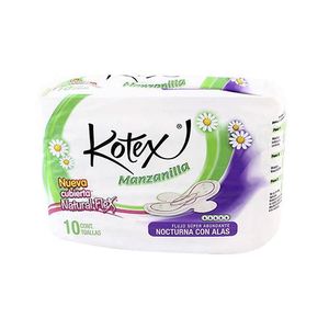 Kotex Manzanilla Nocturna Super Abundante Con Alas 10 Toallas