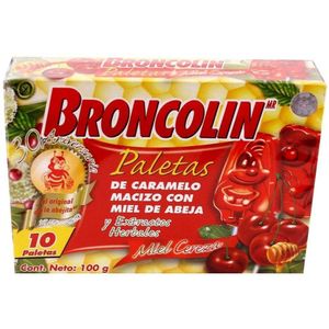 Broncolin Paletas Miel-Cereza 10 Piezas