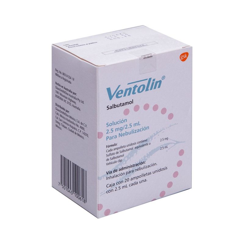 Ventolin Solucion 2.5 mg / 2.5 mL 20 Ampolletas de 2.5 mL
