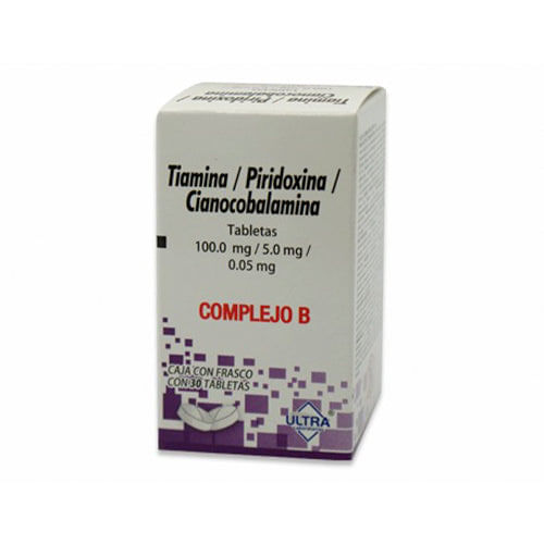 Complejo B Tiamina 100 Mg / Piridoxina 5 Mg / Cianocobalamina 0.5mg 30 ...