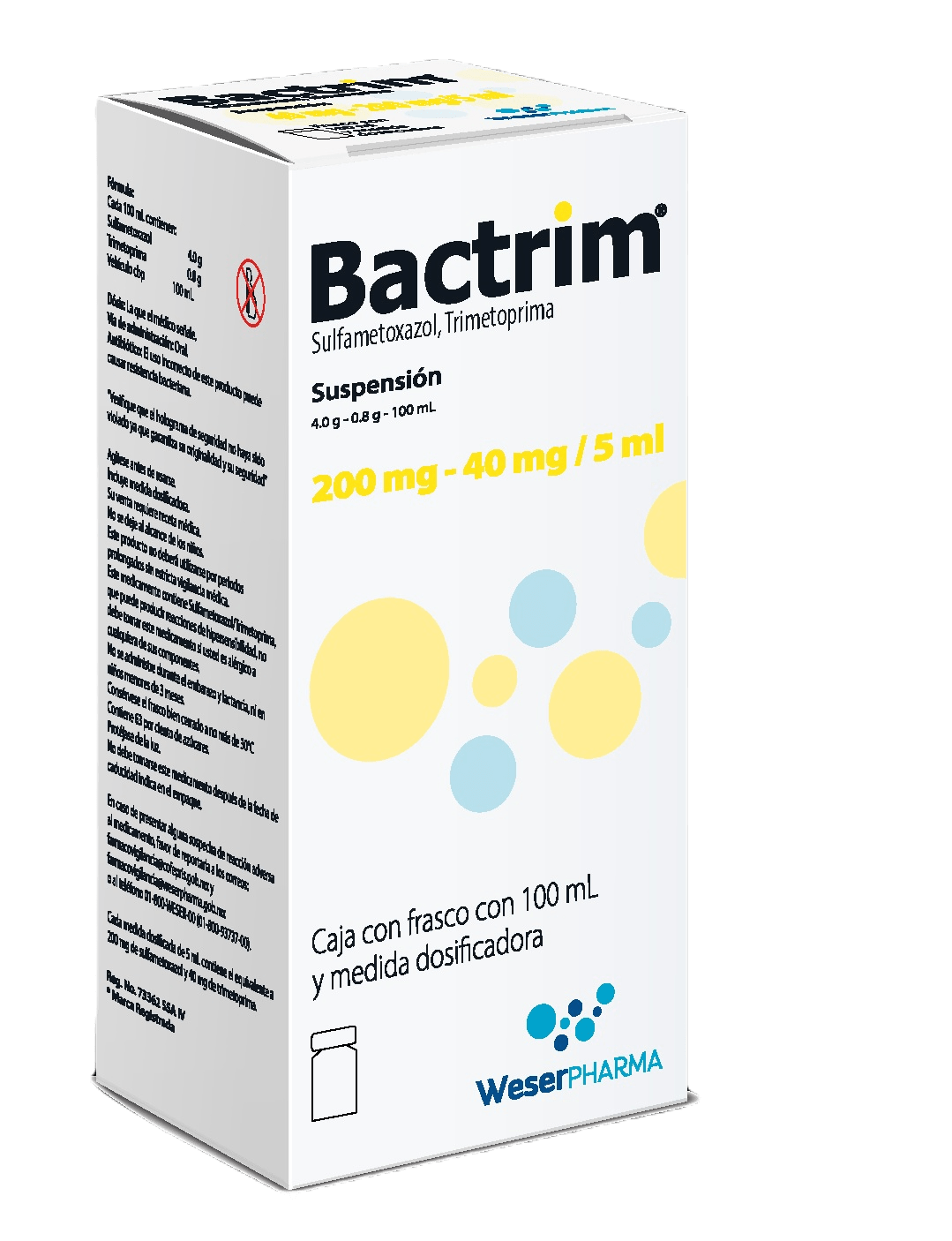 Bactrim Suspension 200 mg / 40 mg / 5 mL Frasco con 100 mL - Farmacias Klyns