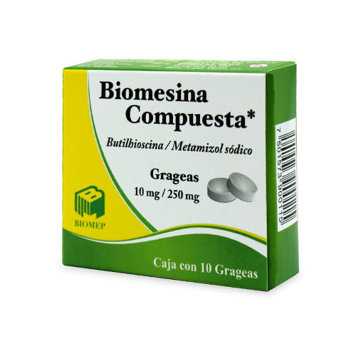 Biomesina Compuesta Butilhioscina 10 mg / Metamizol 250 mg 10 Grageas -  Farmacias Klyns