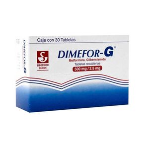 Dimefor G 500 mg / 2.5 mg 30 Tabletas