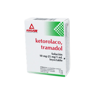 Ketorolaco Tramadol 10 mg-25 mg/ 1mL inyectable con 3 Ampoyetas