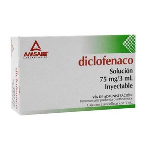 Diclofenaco Solucion Inyectable 75 mg/3mL 2 Ampolletas Con 3 mL