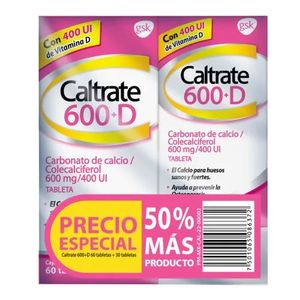 Caltrate 600 + D Suplemento de Calcio 2 Pack 60 Tabletas