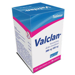 Valclan Amoxicilina 500 mg / Acido Clavulanico 125 mg 10 Tabletas