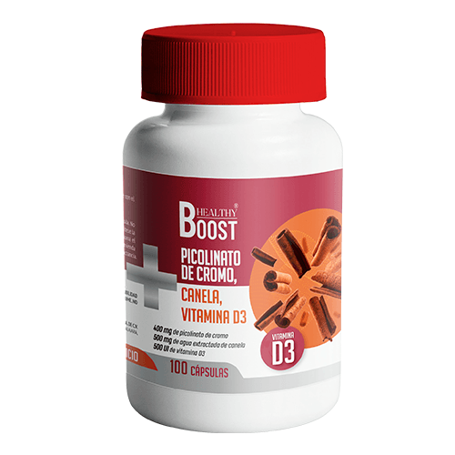 Picolinato de Cromo, Canela y Vitamina D3 Heathy Boost Suplemento Alimenticio 100 Capsulas