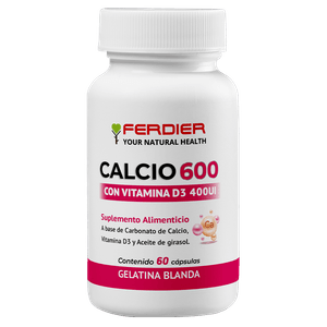 Calcio 600 con Vitamina D3 Ferdier Suplemento Alimenticio 60 Capsulas