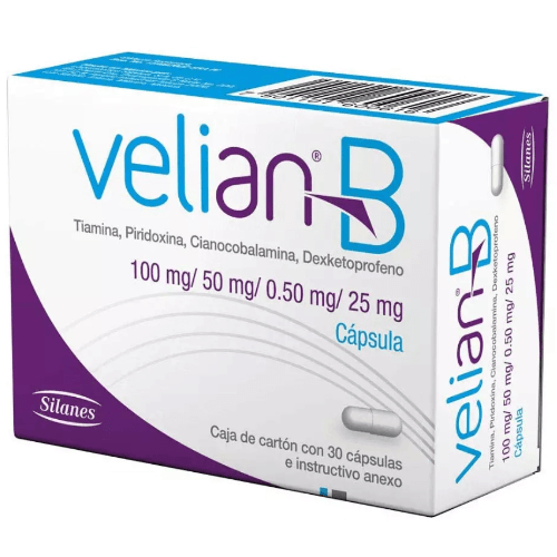 Velian B 100 Mg / 50 Mg / 0.50 Mg / 25 Mg 30 Capsulas - Farmacias Klyns