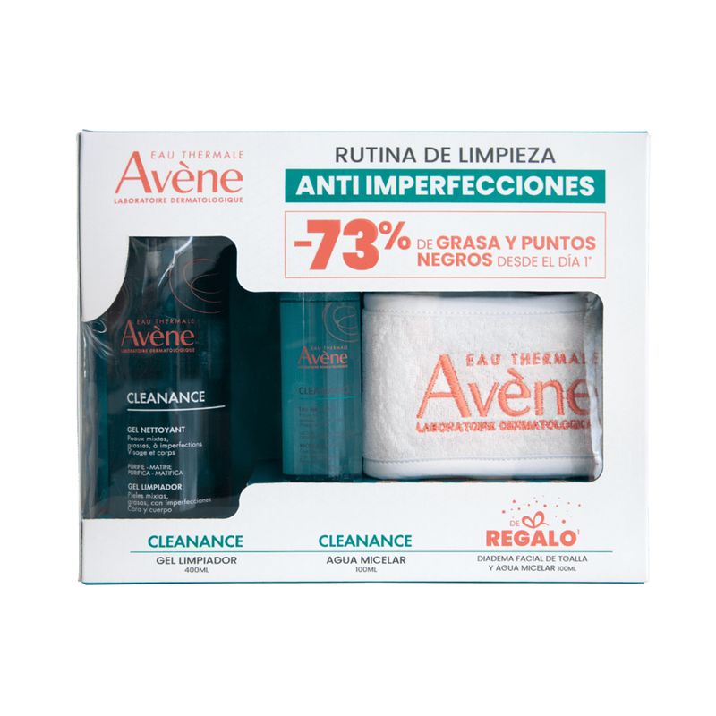 Kit-Anti-Imperfecciones-Avene-Cleanance-Gel-Limpiador-400-mL---Auga-Micelar-100-mL---Regalo