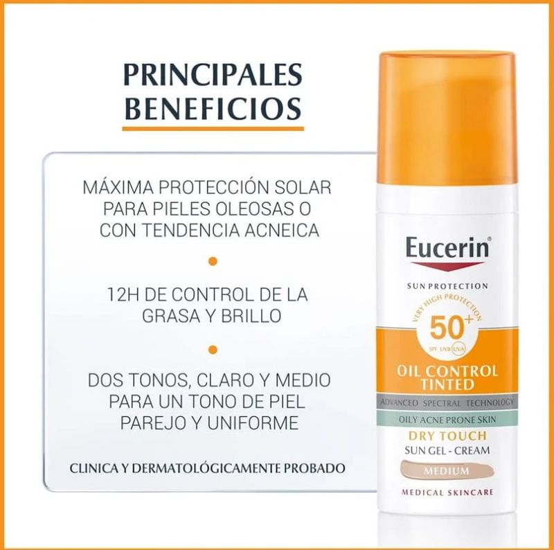 EucerinProtectorSolarFPS50OilControlTintedToqueSecoTonoMedio50mL
