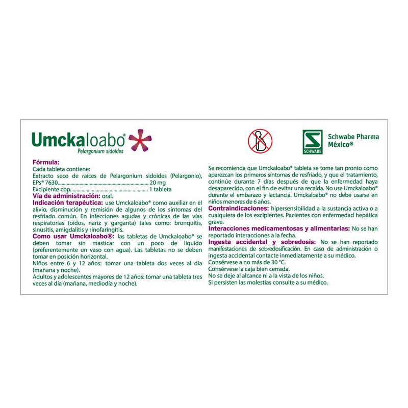 Umckaloabo 20 mg 20 Tabletas