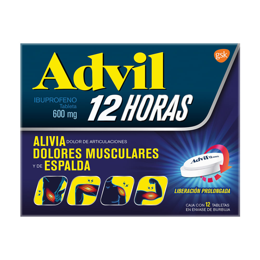 Advil 12 Horas 600 mg 12 Tabletas - Farmacias Klyns