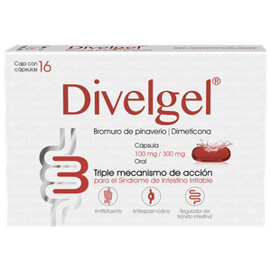 Divelgel Bromuro de Pinaverio 100 mg / Dimeticona 300 mg 16 Capsulas