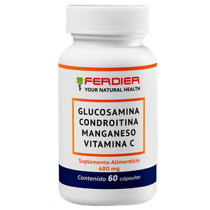 Ferdier Glucosamina + Condroitina + Manganeso + Vitamina C Suplemento Alimenticio 680 mg Healthy Boost 60 Capsulas