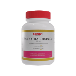 Acido Hialuronico 120 mg + Colageno Hidrolizado 100 mg + Vitamina C 100 mg + Vitamina E 70 mg Suplemento Alimenticio Sanavi 500 mg 60 Capsulas
