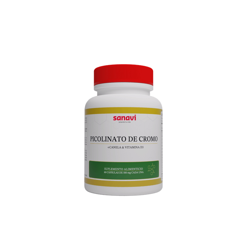 Picolinato de Cromo + Canela + Vitamina D3 500 mg Suplemento Alimenticio Sanavi 60 Capaulas