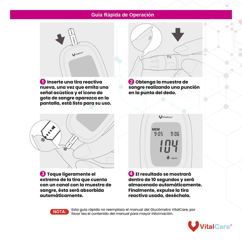 Tiras Reactivas Vital Care Y350 2 Frascos de 25 Piezas c/u