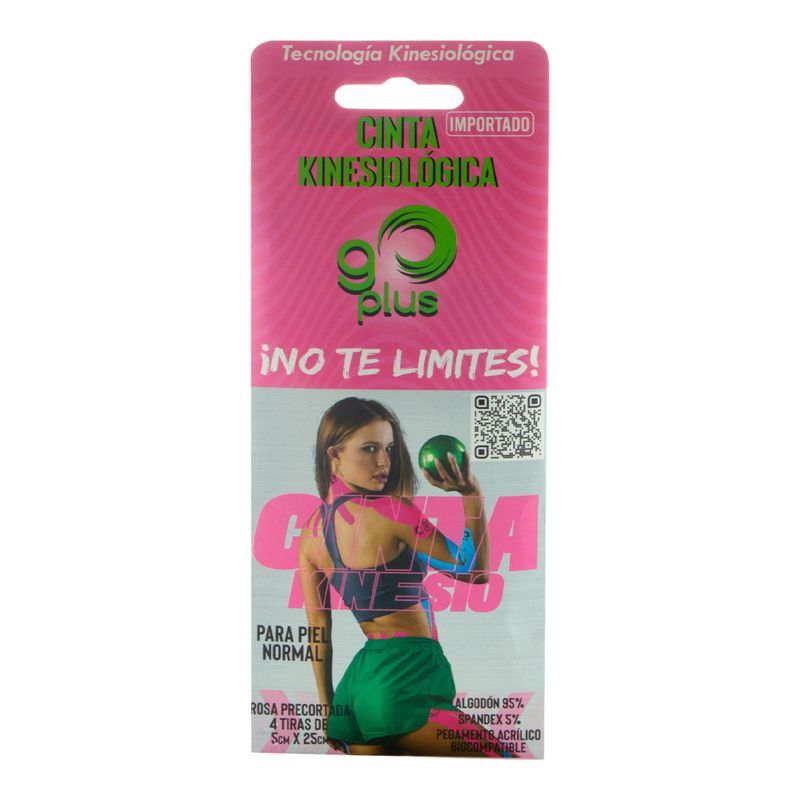 Cinta Kinesiologica Rosa Go Plus 25cm x 5cm 4 Tiras