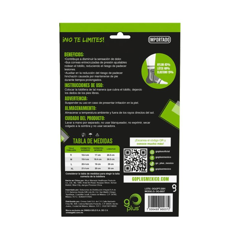 Tobillera Ajustable Go Plus Mediana 1 Pieza