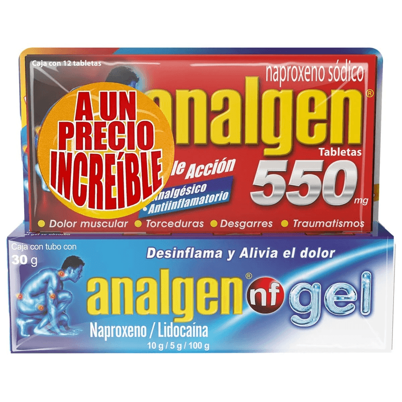 Analgen 550 mg 12 Tabletas + Analgen NF Gel 10 g Tubo con 30 g