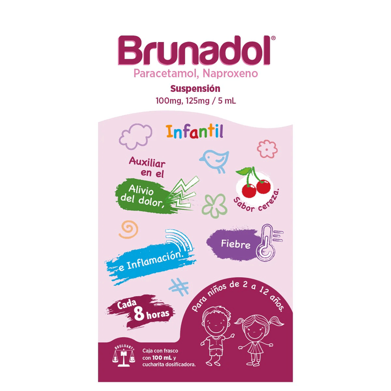 Brunadol Suspension Infantil Paracetamol Naproxeno 100 mg / 125 mg / 5mL Frasco con 100 mL