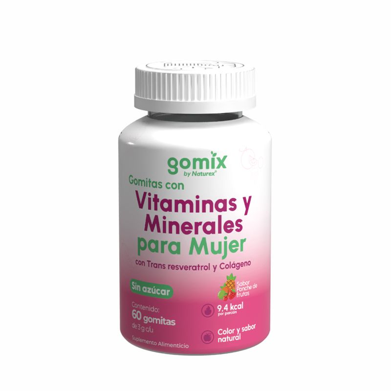 Gomix Gomitas con Vitaminas y Minerales Para Mujer Sabor Ponche de Frutas 60 Gomitas