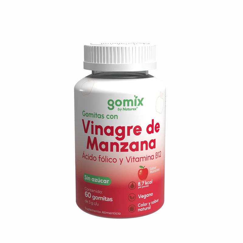 Gomix Gomitas con Vinagre de Manzana, Acido Folico y Vitamina B2 Sabor Manzana 60 Gomitas