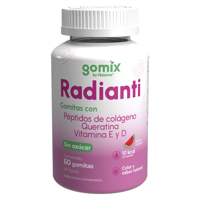 Gomix Radianti Gomitas con Peptidos de Colageno Querantina, Vitamina E y D Sabor Sandia 60 Gomitas
