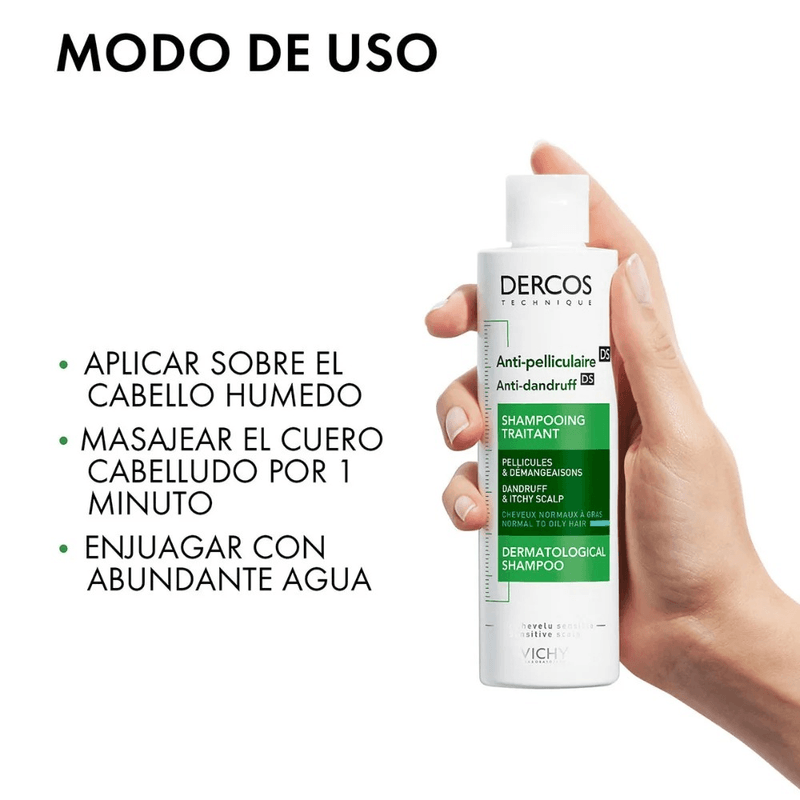 Dercos Shampoo Anticaspa Grasa Vichy Cabello Normal a Grasa 390 mL