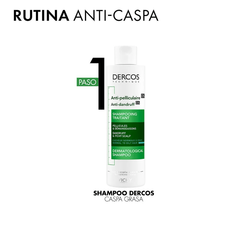 Dercos Shampoo Anticaspa Grasa Vichy Cabello Normal a Grasa 390 mL
