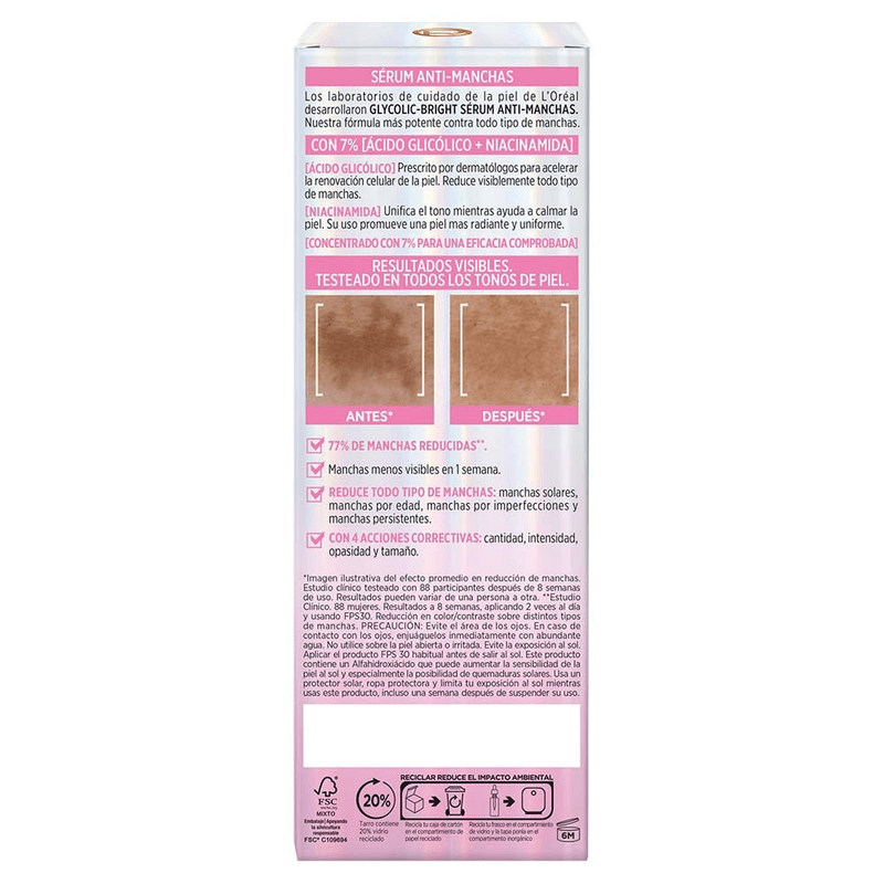 Serum Anti Manchas Glycolic-Bright L'Oreal 30 mL