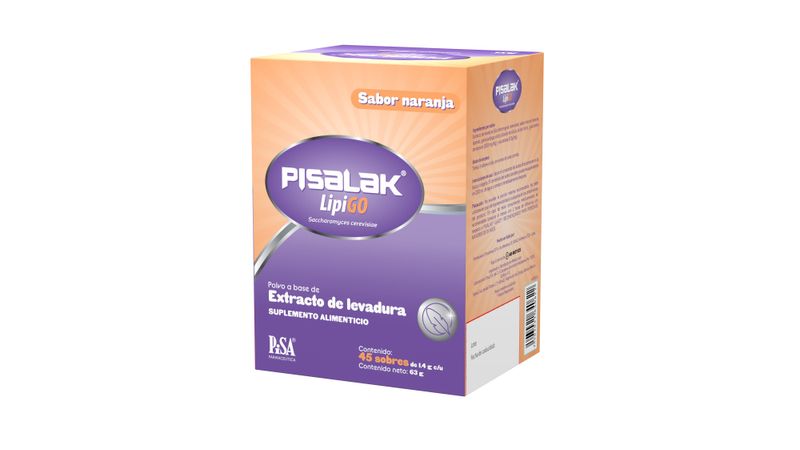 Pisalak LipiGo Suplemento Alimenticio Sabor Naranja 45 Sobres de 1.4 g c/u