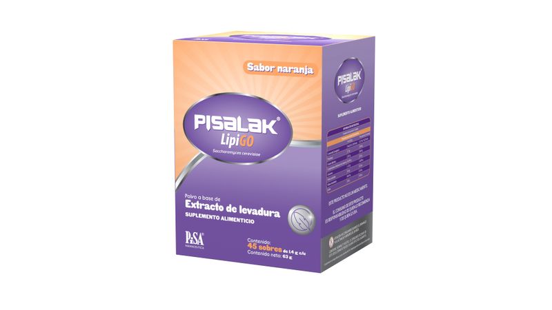 Pisalak LipiGo Suplemento Alimenticio Sabor Naranja 45 Sobres de 1.4 g c/u