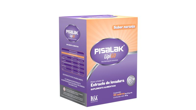 Pisalak LipiGo Suplemento Alimenticio Sabor Naranja 45 Sobres de 1.4 g c/u
