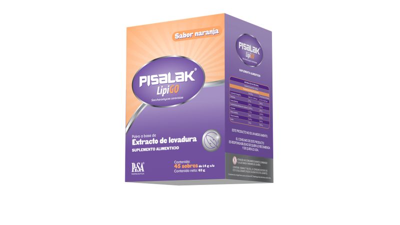 Pisalak LipiGo Suplemento Alimenticio Sabor Naranja 45 Sobres de 1.4 g c/u