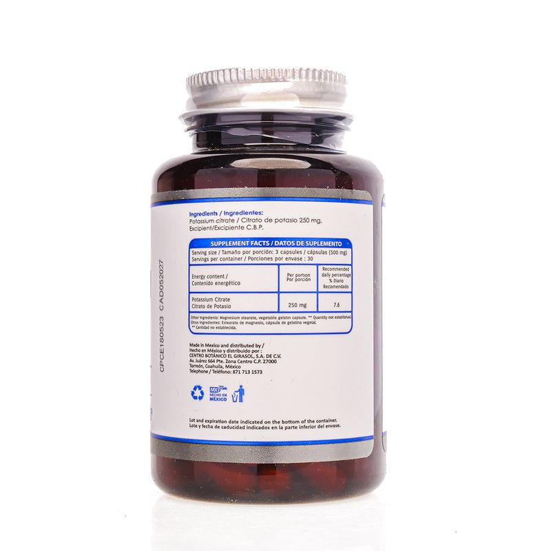 Citrato de Potasio 500 mg Zen Natura 90 Capsulas