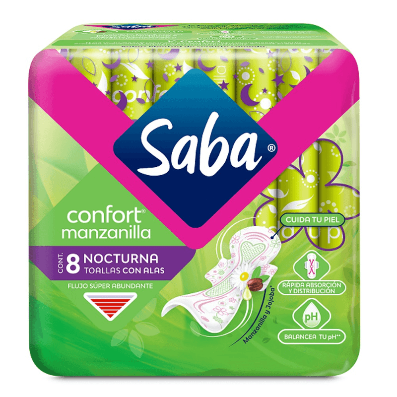 Toalla Femenina Saba Confort Manzanilla Nocturna con Alas 8 Toallas