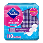 Toalla Femenina Saba Ultra Invisible con Alas Ultra Delgada Nocturna 10 Toallas
