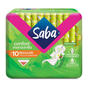 Toalla Femenina Saba Confort Manzanilla Regular con Alas 10 Toallas