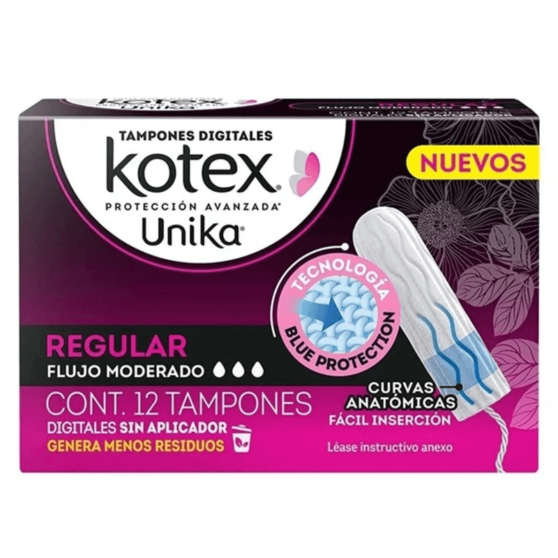 Tampones Kotex Unika Regular Flujo Moderado 12 Piezas