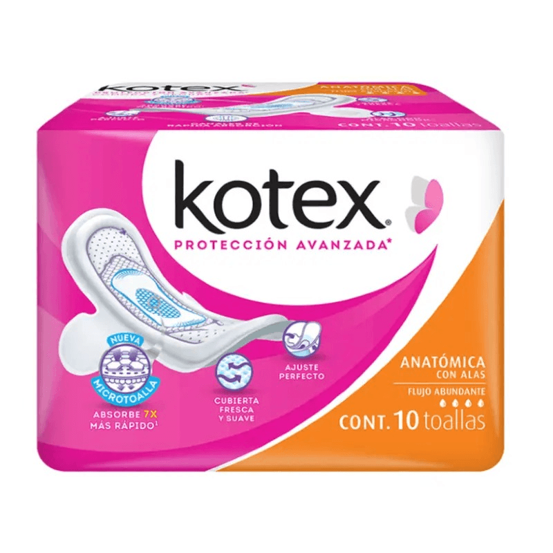 Toalla Femenina Kotex Abundante con Alas 10 Toallas