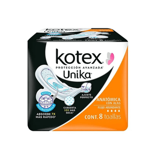 Toalla Femenina Kotex Unika Abundante con Alas 8 Toallas