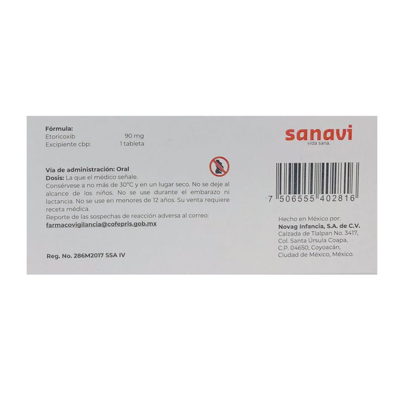 Etoricoxib 90 mg Sanavi 14 Tabletas