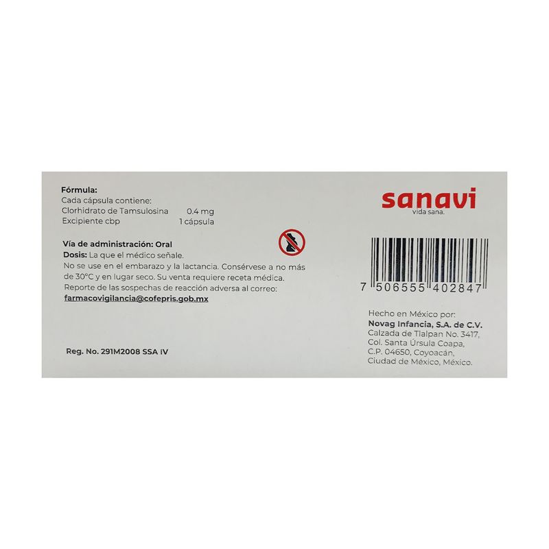 Tamsulosina 0.4 mg Sanavi 20 Capsulas