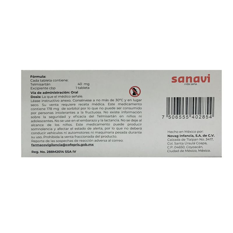 Telmisartan 40 mg Sanavi 29 Capsulas