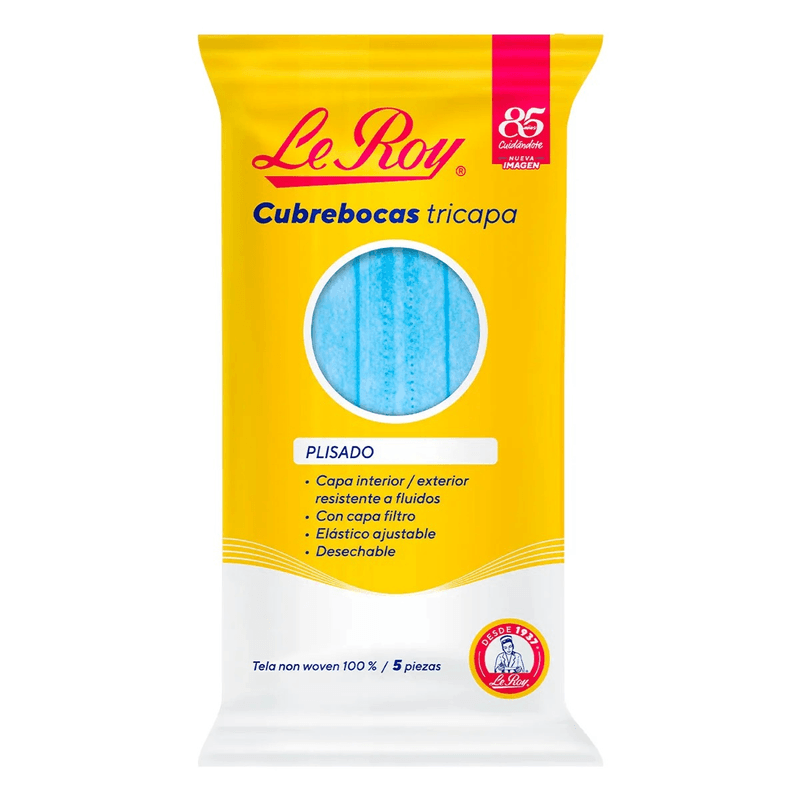 Cubrebocas Tricapa Plisado Le Roy 5 Piezas
