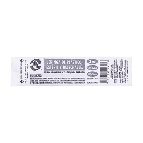 Jeringa Desechable DL 3 mL 22g x 32mm 1 Pieza