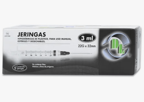 Jeringa Desechable DL 3 mL 22g x 32mm 5 Pieza